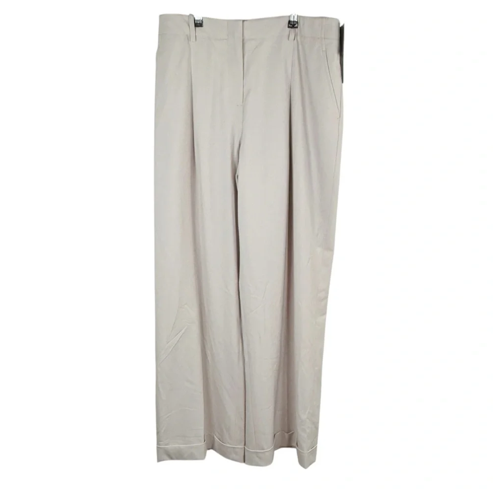 Lafayette 148 New York Khaki Tan Wool Wide Leg Trousers - Picture 2 of 9